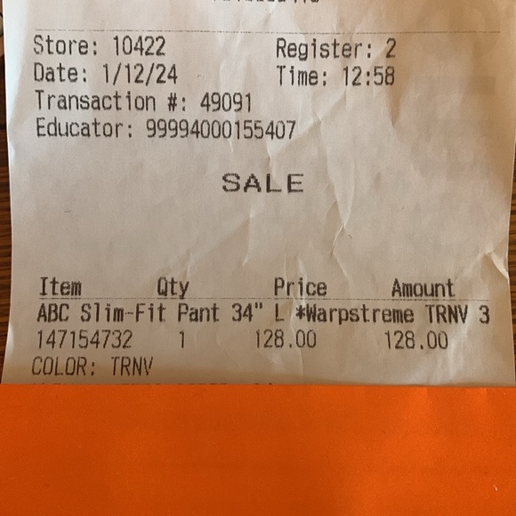 Lululemon men’s ABC Slim Fit warpstreme pant 34”x 34” - Picture 7 of 7